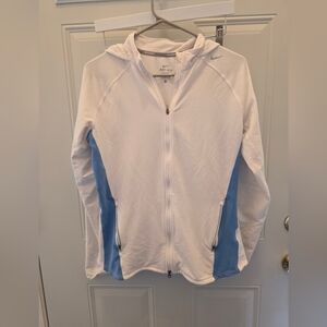 Nike Dri-FIT White Zip Hoodie with Light Blue Panels